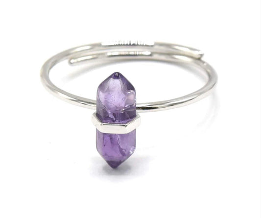 Thin Adjustable Amethyst Ring | Sterling Silver 925