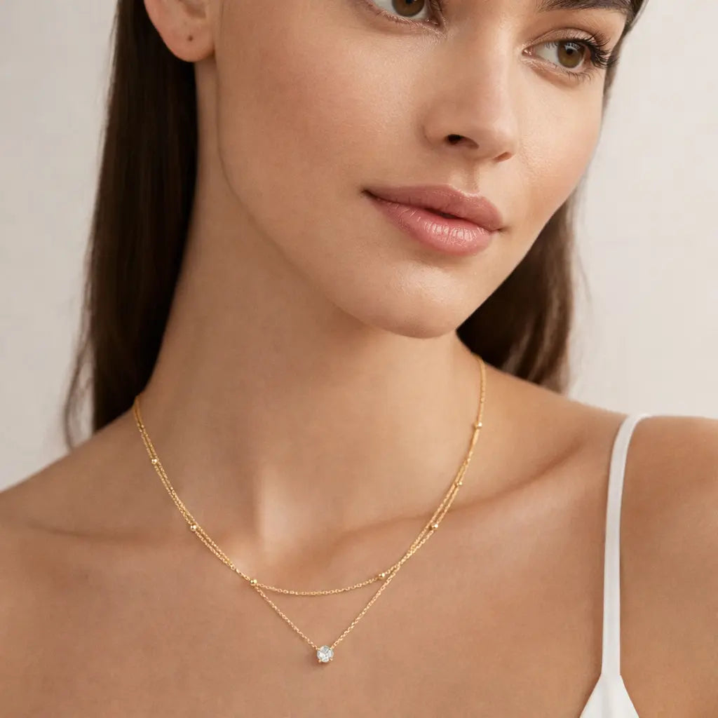 Gold Double Layer Necklace – Waterproof Titanium Steel Dainty Pendant Necklace Valeria Gioielli