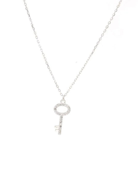 Simple Style Zirconia Key Necklace | Sterling Silver 925