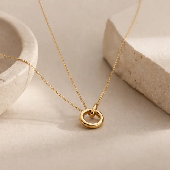 Double Chain Circle Pendant Necklace – Gold Stainless Steel Valeria Gioielli
