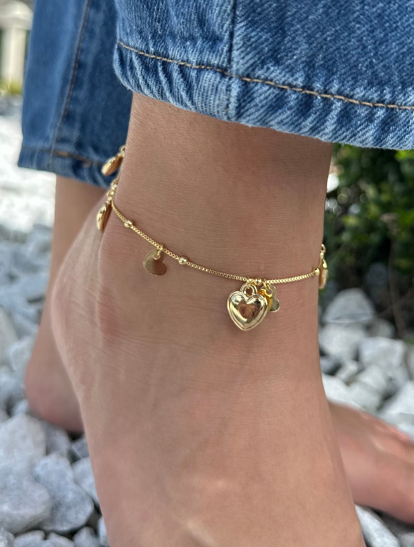 Gold Anklet with Heart Pendants | 18 K Gold Plated