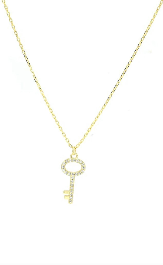 Simple Style Zirconia Key Necklace | Sterling Silver 925