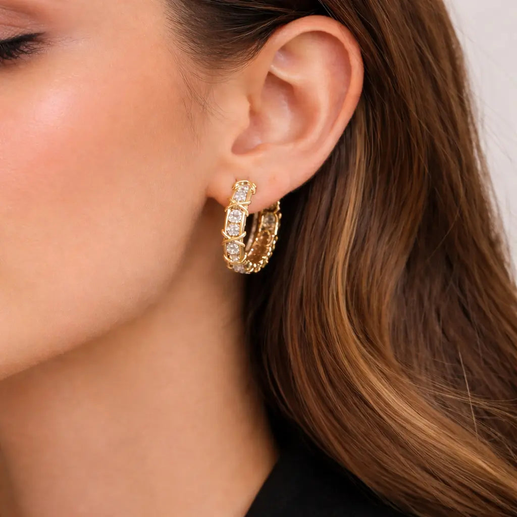 Gold Huggie Hoop Earrings – Cubic Zirconia Copper Minimalist Everyday Jewelry Valeria Gioielli