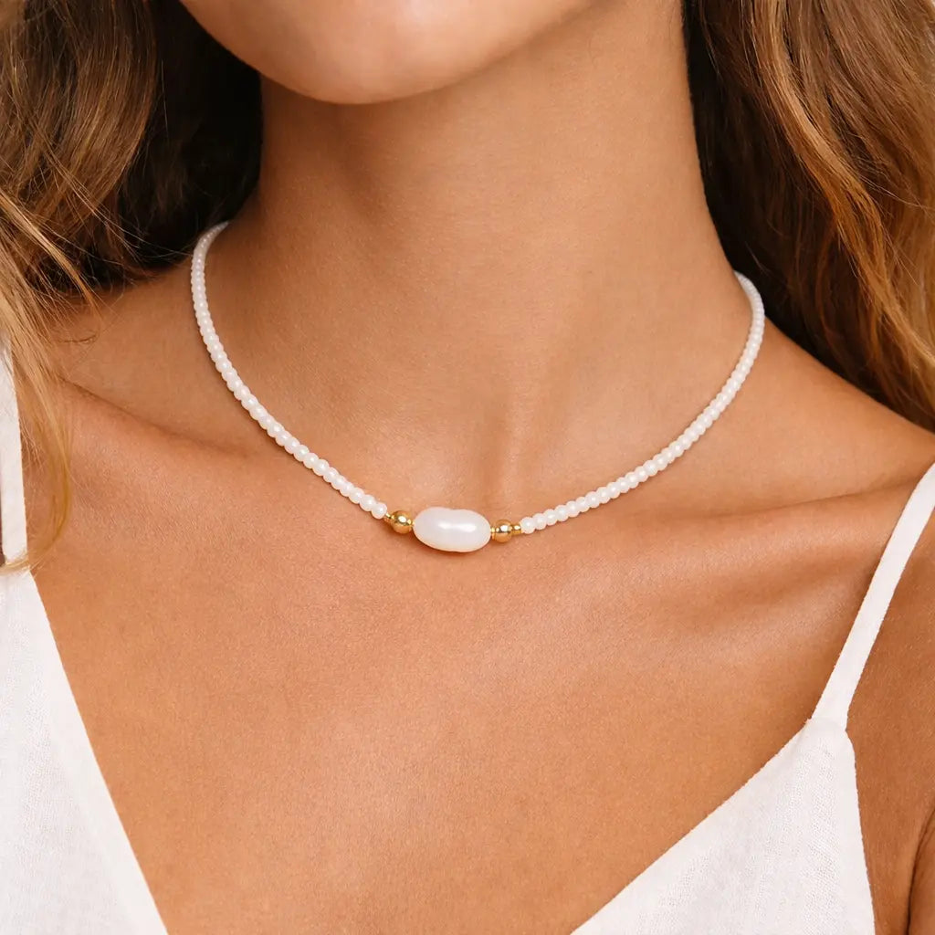 Dainty Fresh Pearl Beaded Necklace – Waterproof Valeria Gioielli