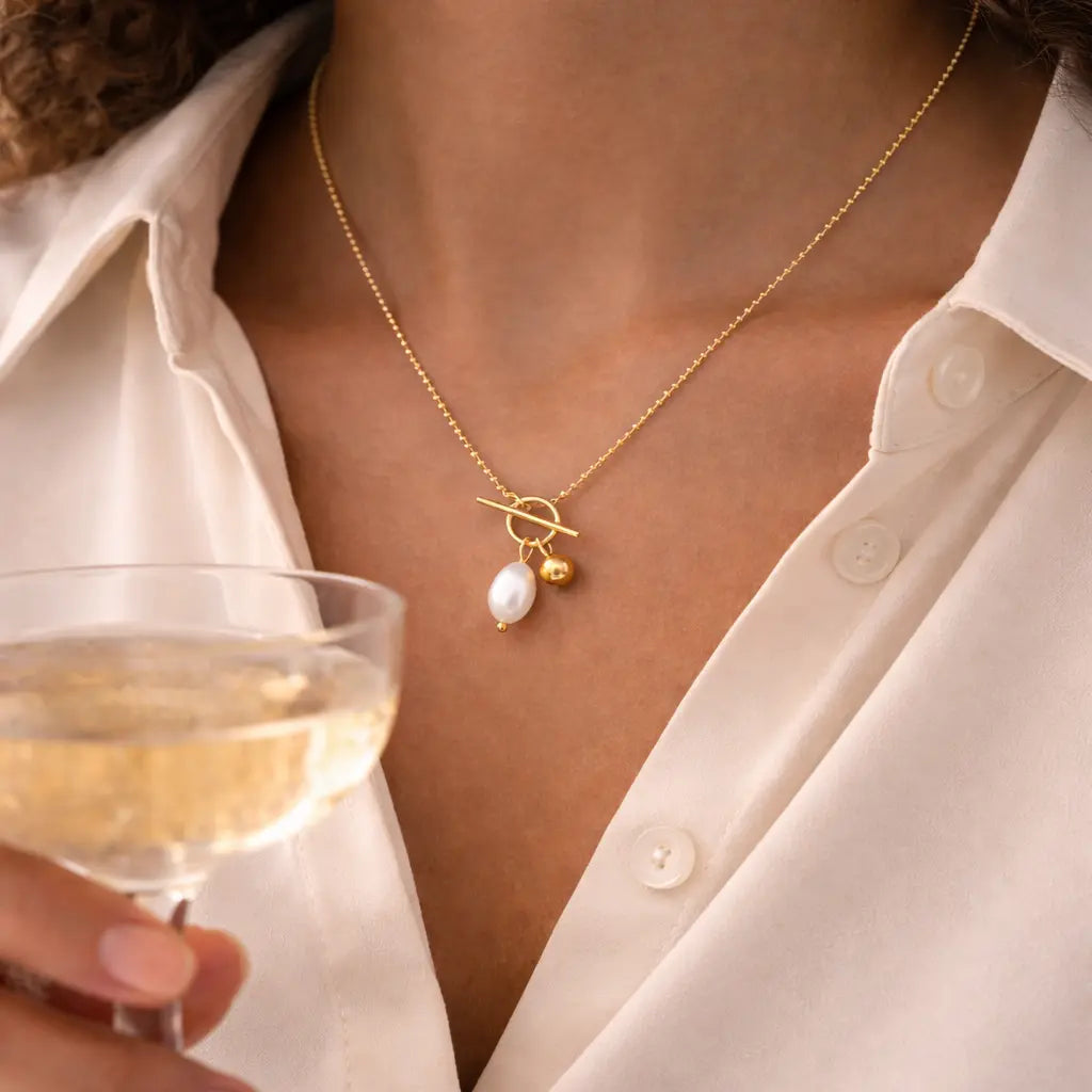 Gold Pearl Charm Necklace – Waterproof Valeria Gioielli