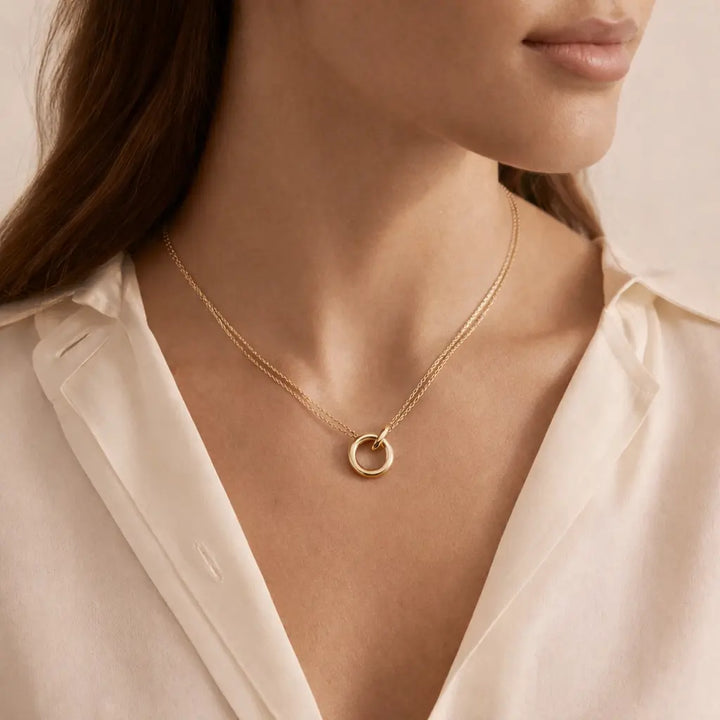 Double Chain Circle Pendant Necklace – Gold Stainless Steel Valeria Gioielli