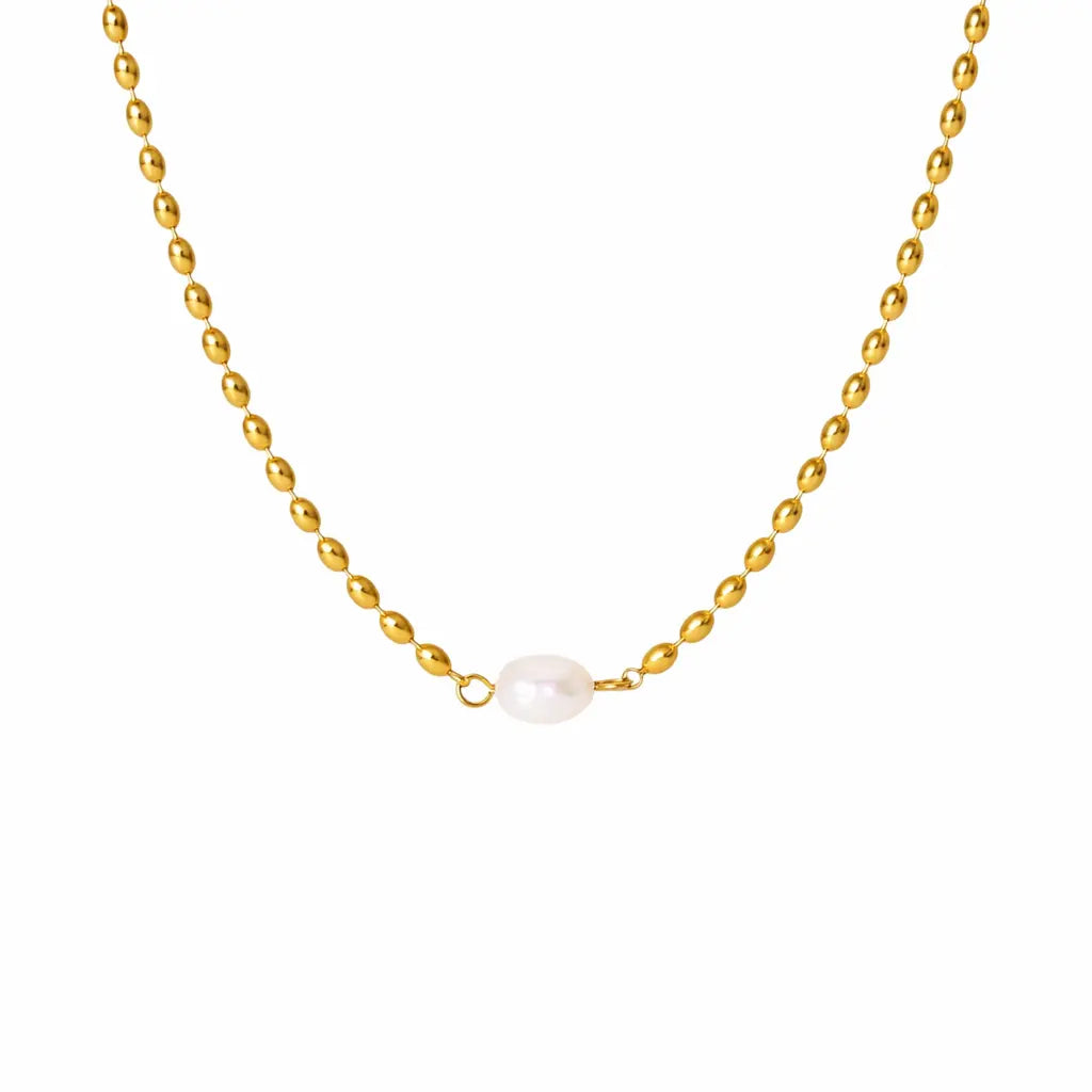 Gold Pearl Beaded Necklace – Titanium Steel Waterproof Necklace Valeria Gioielli