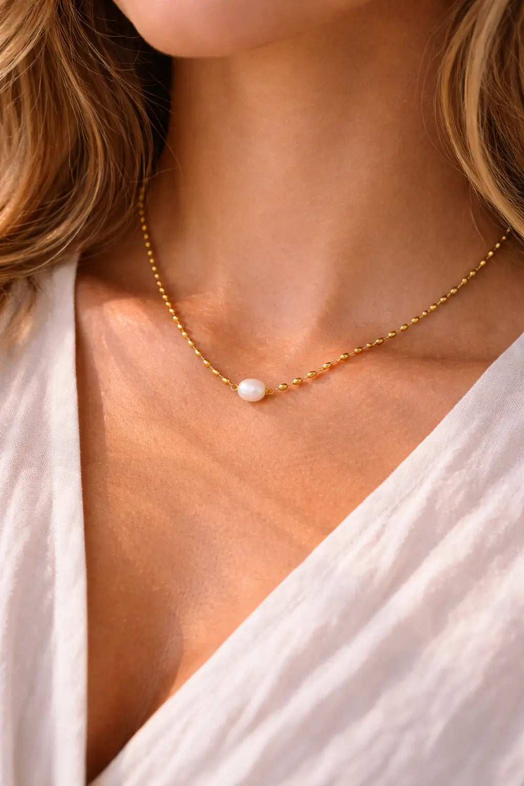 Gold Pearl Beaded Necklace – Titanium Steel Waterproof Necklace Valeria Gioielli