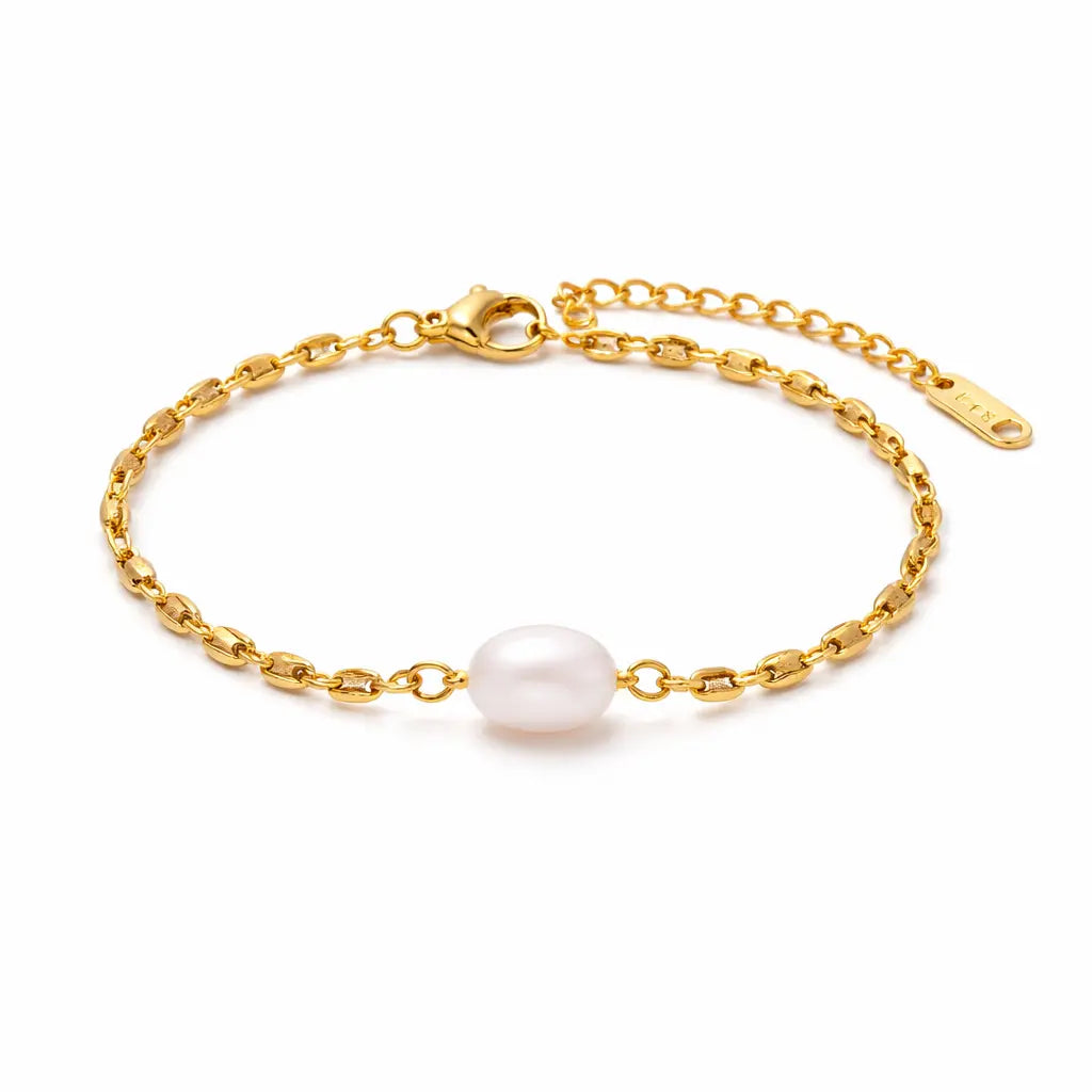 Gold Pearl Beaded Bracelet – Waterproof Titanium Steel Valeria Gioielli