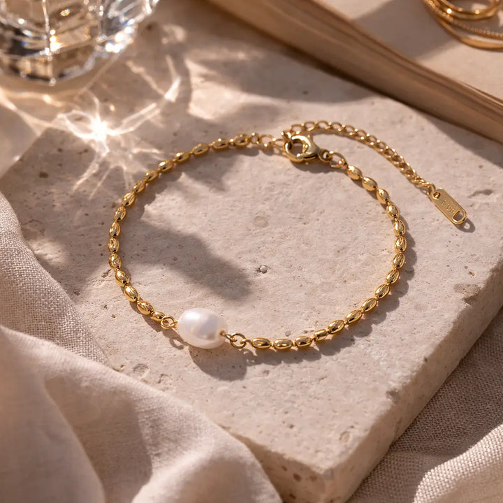 Gold Pearl Beaded Bracelet – Waterproof Titanium Steel Valeria Gioielli