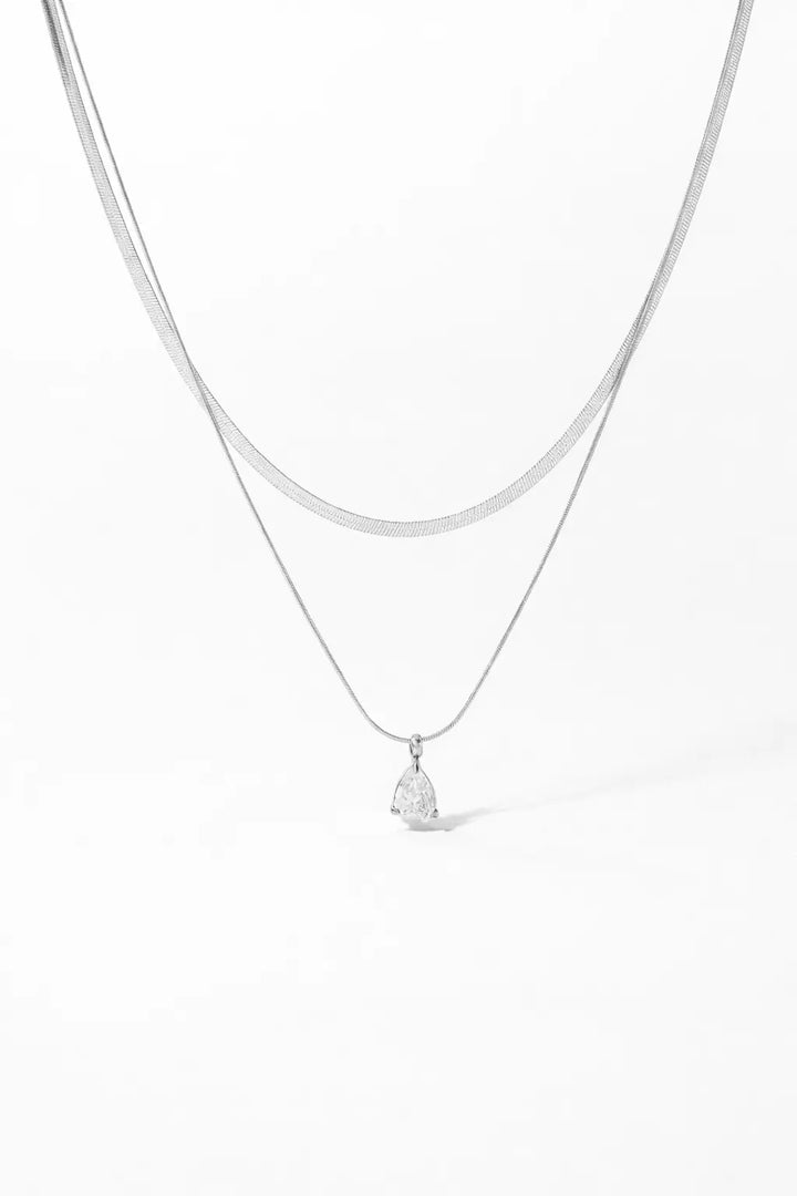 Aria Pear Pendant Necklace – Layered Gold Stainless Steel Necklace Valeria Gioielli