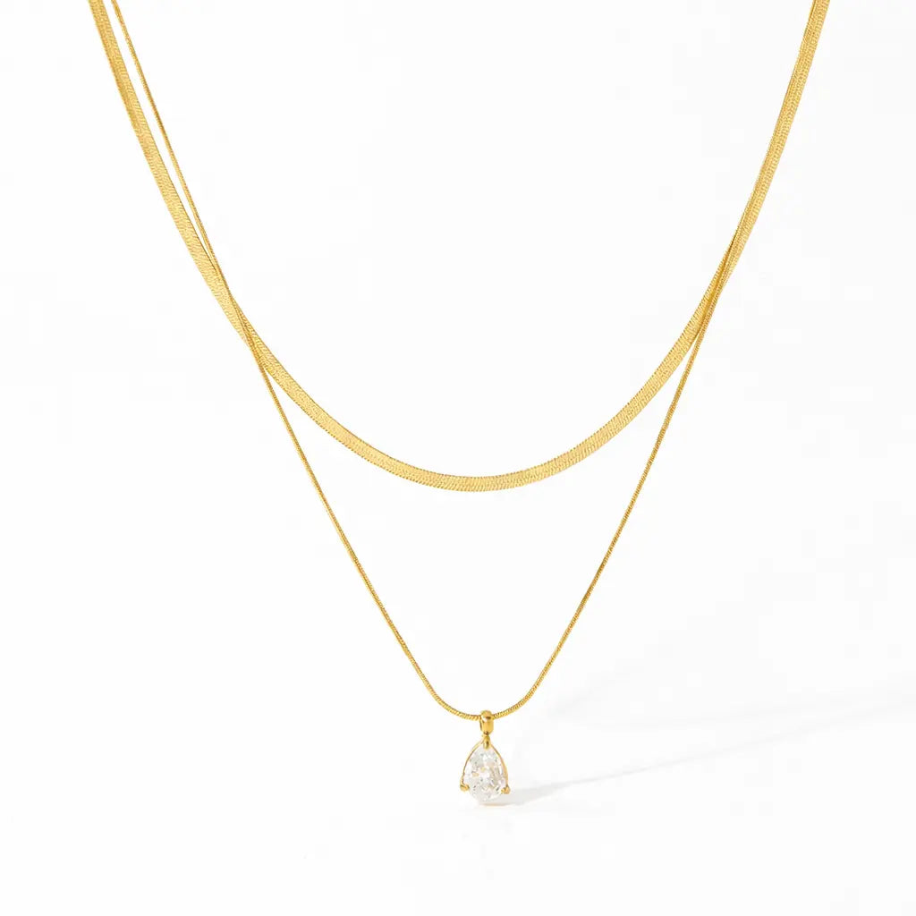 Aria Pear Pendant Necklace – Layered Gold Stainless Steel Necklace Valeria Gioielli